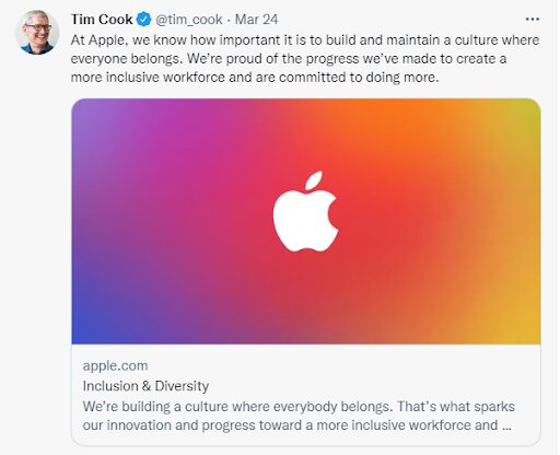 Apple CEO, Tim Cook said on Twitter